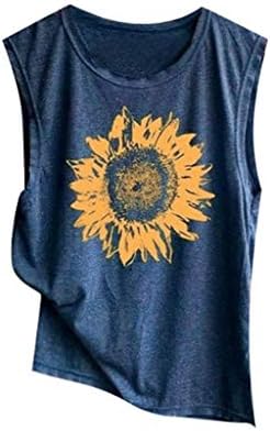 Sanyyanlsy Sleeveless Basic Short Tank Tops Summer Casual Round Neck Vest Tee Blouse Sunflower Print for Women Tops