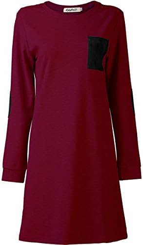Cylyfmia Women's O Neck Long Sleeve Elbow Patch T-Shirt Dress (M, 1317)