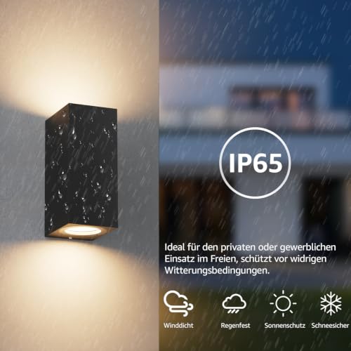 Klighten Pack of 4 Black Wall Light Outdoor Indoor Waterproof IP65 Modern Outdoor Wall Lamp Aluminium Square Outdoor Light Wall Up Down GU10 Socket Outdoor Wall Light without Bulb