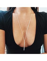 Artmiss - Collar largo con colgante de barra dorada y cadena delicada para mujeres y niñas, aleación, 1