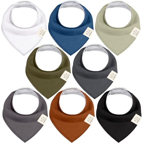 8-Pack Organic Baby Bandana Drool Bibs - Stylish Unisex Bandana Bibs, Super Absorbent Bandana Drool Bibs, Gentle Teething Bibs for Infants, Organic Cotton Baby Bib (Basics)