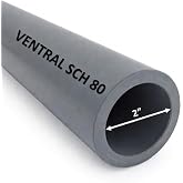 VENTRAL Schedule 80 PVC Pipe 2 Inch (2.375 OD), Grey, Cut Lengths for Industrial, Plumbing, Chemical, High-pressure (96 Inches Long)