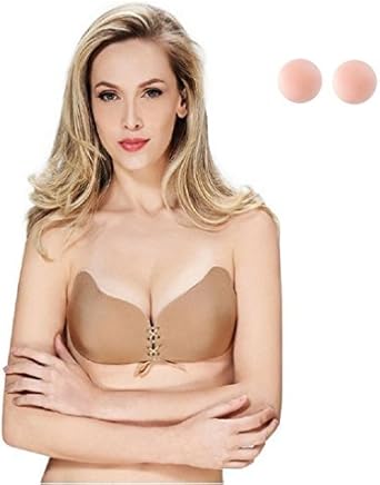 Amazon.com: bbhup adhesiva Invisible de espalda descubierta Push Up brasier de silicona con 1 par de fundas de nipple-less, talla A, Color piel (nude): Clothing