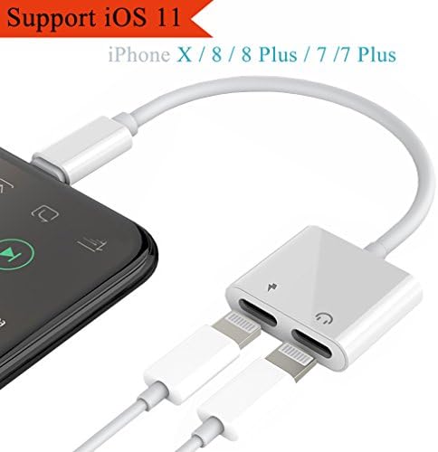 lightning Adapter&amp; Splitter for iPhone X.iPhone 8/8Plus.iPhone 7/7Plus.2 in 1 Dual Lightning Headphone Audio+ Charge+Control volume+Call Adaptor Splitter. Support for iOS11/10.3 and Later(white)…
