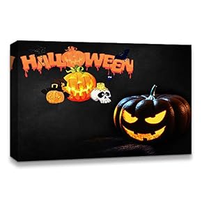 Halloween Pumpkin Lantern Painting Artwork for Home Framed