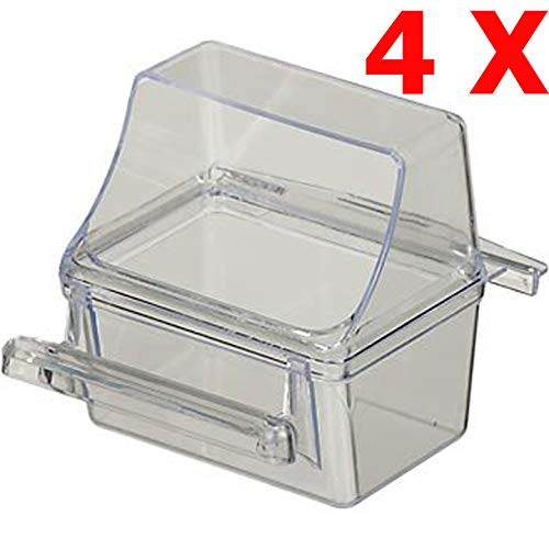 Mcage Lot of 4 Clear Transparent Bird Cage Birds Feeding & Watering Feeder Cups