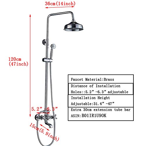Votamuta Chrome Finish 8 Inch Rainfall Shower Faucet Set Wall