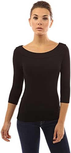Women Boat Neck Raglan 3/4 Sleeve Blouse
