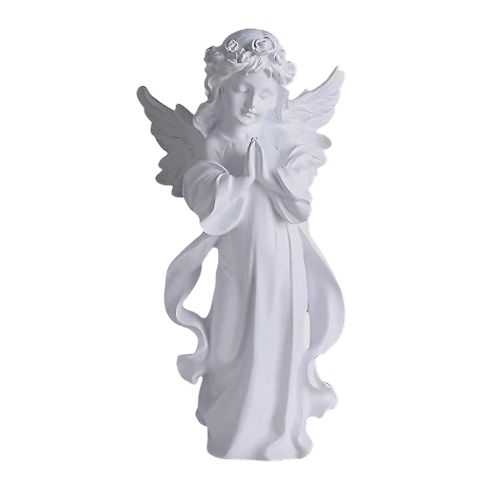 Heart Tong Praying Angel Statues and Figures, Beautiful Resin Angel with Wings for Home and Garden Decoration, Weddings, Christmas and More,White,S