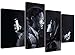 Large Banksy Mobile Lovers Canvas Wall Art Pictures - Black and White - Set of 4 - Modern Graffiti Prints - Split Multi Panel Canvases - XL - 130cm