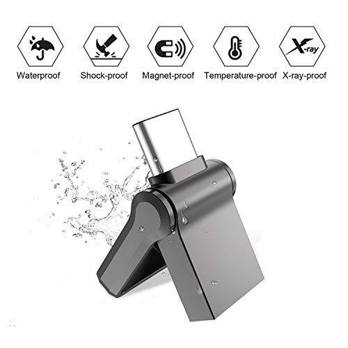 KEXIN 32GB Type C USB Flash Drive 3.0 Metal Dual Drive Pocket-Size OTG Memory Stick for Type-C Android Smartphones Tablets, New MacBook, Samsung Galaxy S8, S8 Plus, Note 8, Black