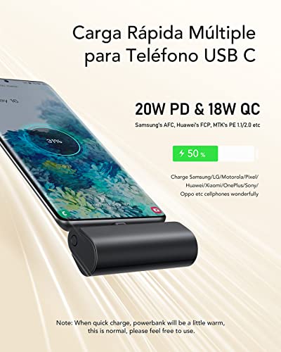 MOFIT Mini Power Bank Salida Tipo C Carga Rápida PD 22.5W Integrado Batería Portátil Banco de Energía 5000 mAh Compatible con los Celulares iPhone 16/15 Pro MAX Samsung Xiaomi Google,¡Idea de Regalo