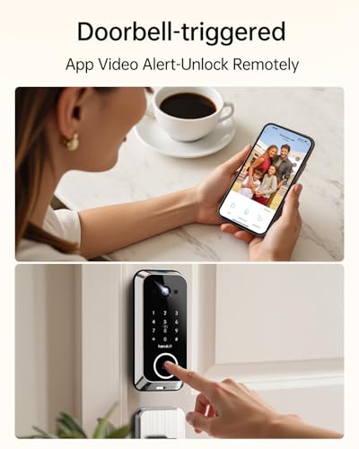 Smart Front Door Lock Sets: 2K HD Camera Lock with Doorbell Kits, Hornbill Fingerprint Keyless Entry Door Lock with Handles, WiFi Deadbolt(only 2.4G) for Remote Control, APP/Alexa/PIR, Silver