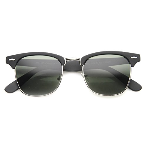 zeroUV - Half Frame Semi-Rimless Horn Rimmed Sunglasses (Matte Black-Silver / Green)