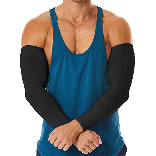 KMMIN Arm Sleeves, UV Protection Sleeves for Driving Cycling Golf Basketball Warmer Cooling Arm Sleeves UPF 50 Sunblock Protective Gloves for Men Women Adults Covering Tattoos(2Black)