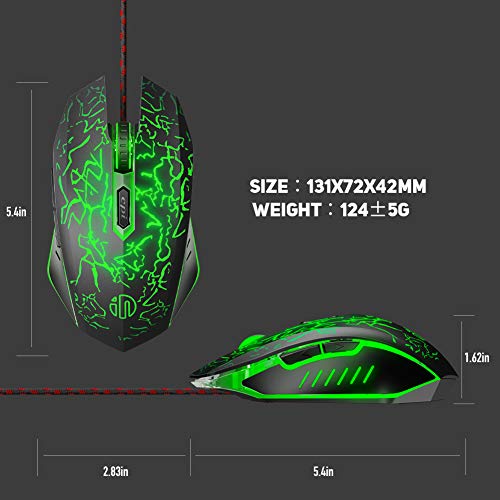 INPHIC Souris USB Filaire, 3200 DPI, 6 Boutons programmables, ergonomie, 4 LED de Respiration rétroéclairées, Souris Filaire pour PC, Compatible avec Windows 7/8/10 / XP/Vista