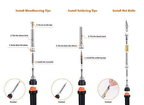 Wood Burning Kit, Genround 45pcs Wood Burning Tool Set 60 Watt Soldering Iron Kit | Incl Temperature Control Soldering Gun, Woodburning Tips, Soldering Tips, Stencil, Converter, Stand And Storage Bag - Thumbnail 4
