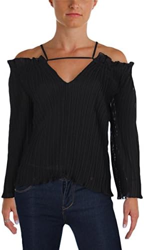 Walter Baker Womens Fritz Chiffon Pleated Blouse Black S