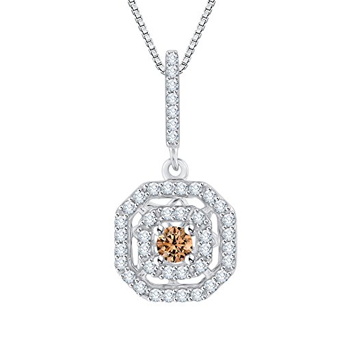 Diamond and Brown Center Diamond Fashion Pendant Necklace in 14K White Gold (1/4 cttw) (Color GH, Clarity I2-I3)
