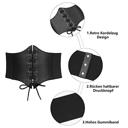 WERFORU Frauen Schwarz Tied Waspie Gürtel, Schnürgürtel, Korsett elastische Taille Gürtel