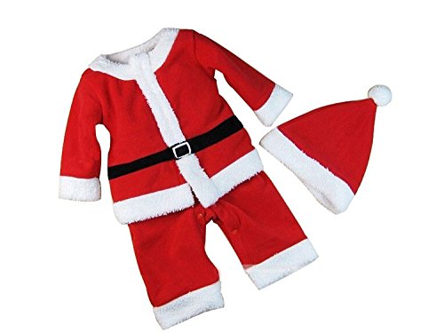 Baby Boys Xmas Santa Claus All-in-one Costume Romper Outfit + Hat, 2-pc