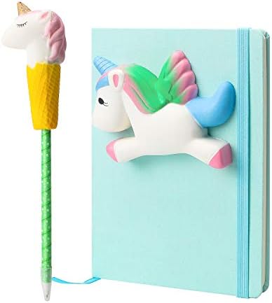 BeYumi Unicorn Diary Notebook Gel Pen Squishy Set, Cream Scented Slow Rising Squishy Journal Diary for Squishy Fans and School Students Toy
