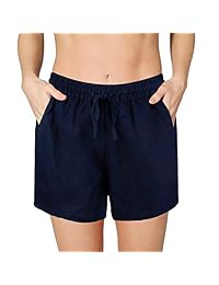 Pantalones cortos de playa para dama, de lino sólido, elásticos, para la cintura