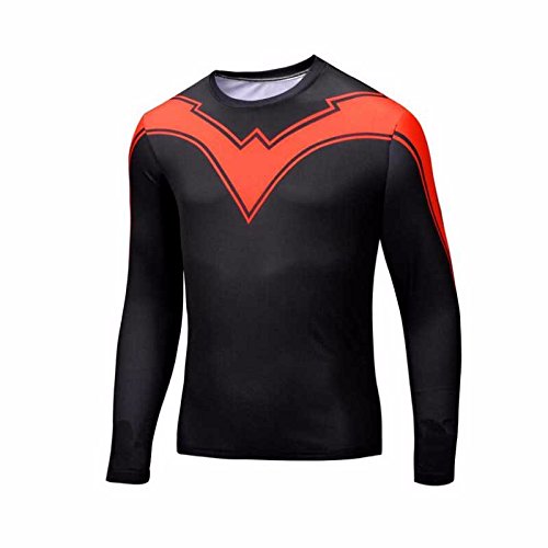 MCU Super Hero Print Long Sleeve Compression Fit Polyester Costume / Fitness Shirt (Large, Nightwing)