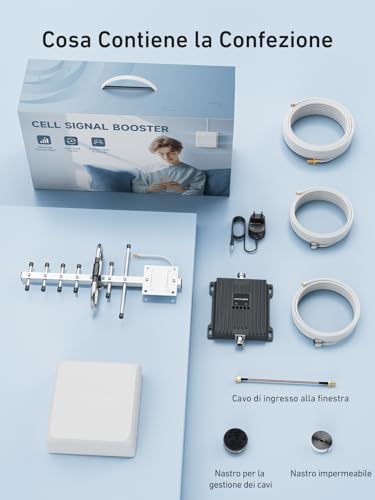 ANNTLENT Cellular Signal Repeater Amplifier 4G 3G 2G LTE - Band 20/7, Cellular Signal Amplifier for European Operators Three, TIM, with Yagi Directional Antenna High Gain