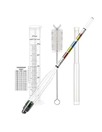 Hidrómetro y tarro de pruebas de alcohol de triple escala para el hogar, la cerveza, la carne, el cocinero y la kombucha Juego combinado de cilindro de plástico de 250 ml, cepillo de limpieza, bolsa de almacenamiento ABV, Brix y kit de pruebas de grav