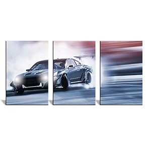3 Panel Canvas Wall Art - Car Moving at High Speed - Giclee Print Gallery Wrap Modern Home Art Ready to Hang - 16"x24" x 3 Panels