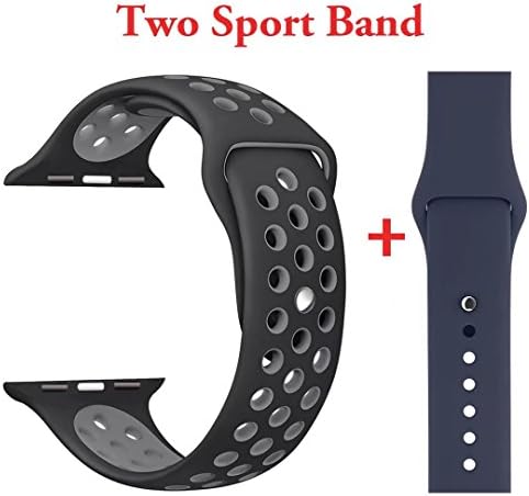 Yunsea Soft Sport Durable Silicone Double Color Black Coolgray Band with Midnightblue Solid Color Silicone Wirst Replacement Strap Band for Apple Watch Series 1 / 2 / 3,42mm,M/L