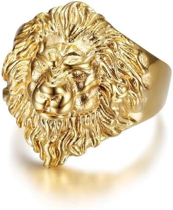 Goldenchen Men's Vintage 316L Stainless Steel Gold Lion Head Rings