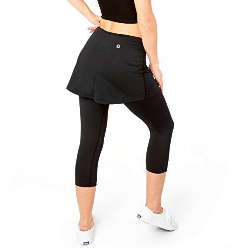 Women's High Waisted Tennis Skirt, Active Skapri with Pockets, Running Leggings with Attached Skirt, Black Golf Tennis Skirt - Thumbnail 5
