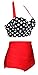 Angerella Polka High Waisted Cute Bikini Swimwear Bathing Suit,Black,L