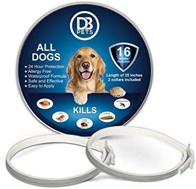 Flea and Tick Collar Prevention for Dogs and Cats + Tick Removers: 2 Pack Allergy Free, Adjustable to Large Medium and Small Dogs, 16 Month Protection, Safe and Waterproof, 25 Inches Cut to Size
