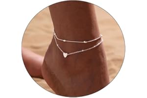 CAROVO Ankle Bracelets for Women, 14K Gold Plated/Silver Plated Waterproof Layered Cuban Anklets Evil Eye CZ Ankle Bracelets for Women Summer Jewelry Gifts