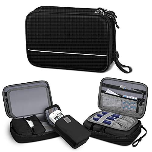 SITHON Diabetic Supplies Organizer Case with Hand Strap, Water Resistant Portable Storage Travel Bag for Insulin Pens, Glucose Meter, Blood Sugar Test Strips and Other Diabetic Supplies, Black