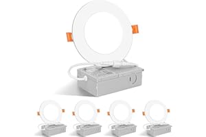 FORT 4 Pack 4Inch LED Recessed Slim Pot Light with Junction Box, 5000K Dimmable IC-Rated Ceiling Light 9W 780LM cETL Certifie