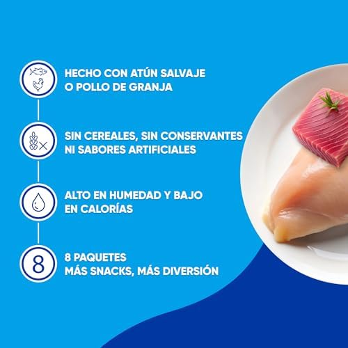 Churu Fun Bites Snack para gatos, Chicken Bites com Coração de Atum – 8 Pacotes de 12 g – Macios e cremosos – Comida para gatos sem conservantes ou corantes artificiais, sem cereais