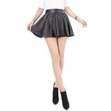 Leatherette Short Skirt for Women Winter High Waist Flare Skirt