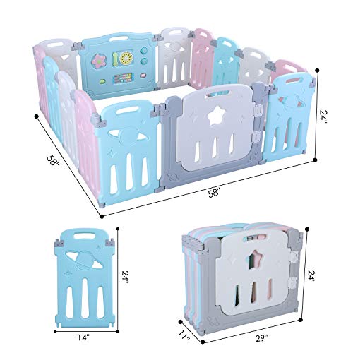 POTBY Star Pattern Foldable Baby Playpen 14 Panel Activity Center Safety Playard, One-Click Folding, - //coolthings.us