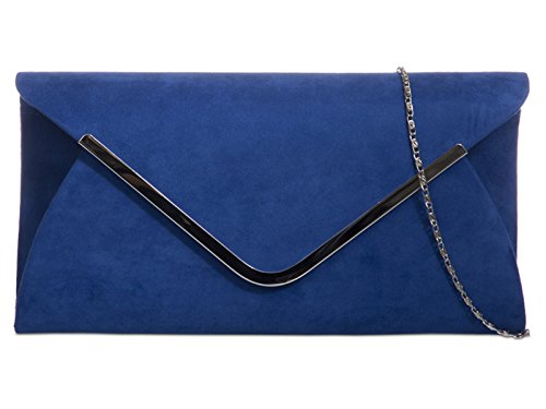 fi9® PLAIN SUEDE BRIDAL WEDDING EVENING CLUTCH PARTY PURSE HAND BAG (Royal Blue)
