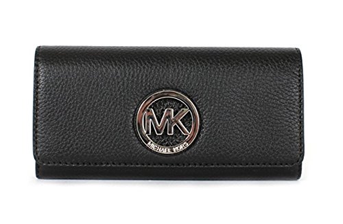 Michael Kors Fulton Pebbled Leather Flap Continental Wallet SV/Black