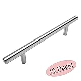 10 Pack - Cosmas 404-4SS True Solid Stainless Steel Construction 3/8 Inch Slim Line Euro Style Cabinet Hardware Bar Handle Pull - 4