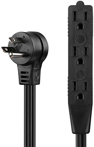 SIMBR Flat Plug Extension Cord Angled with Triple Outlets - UL Listed, Indoor Outdoor Extension Cord Heavy Duty, 16AWG SPT-3, 3 Prong, Black (6FT, 10FT, 15FT, 25FT)