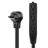 SIMBR Extension Cord Flat Plug Angled with Triple Outlets, Indoor Outdoor Extension Cord Heavy Duty, 16AWG SJTW, 3 prong, Black (10 FT)