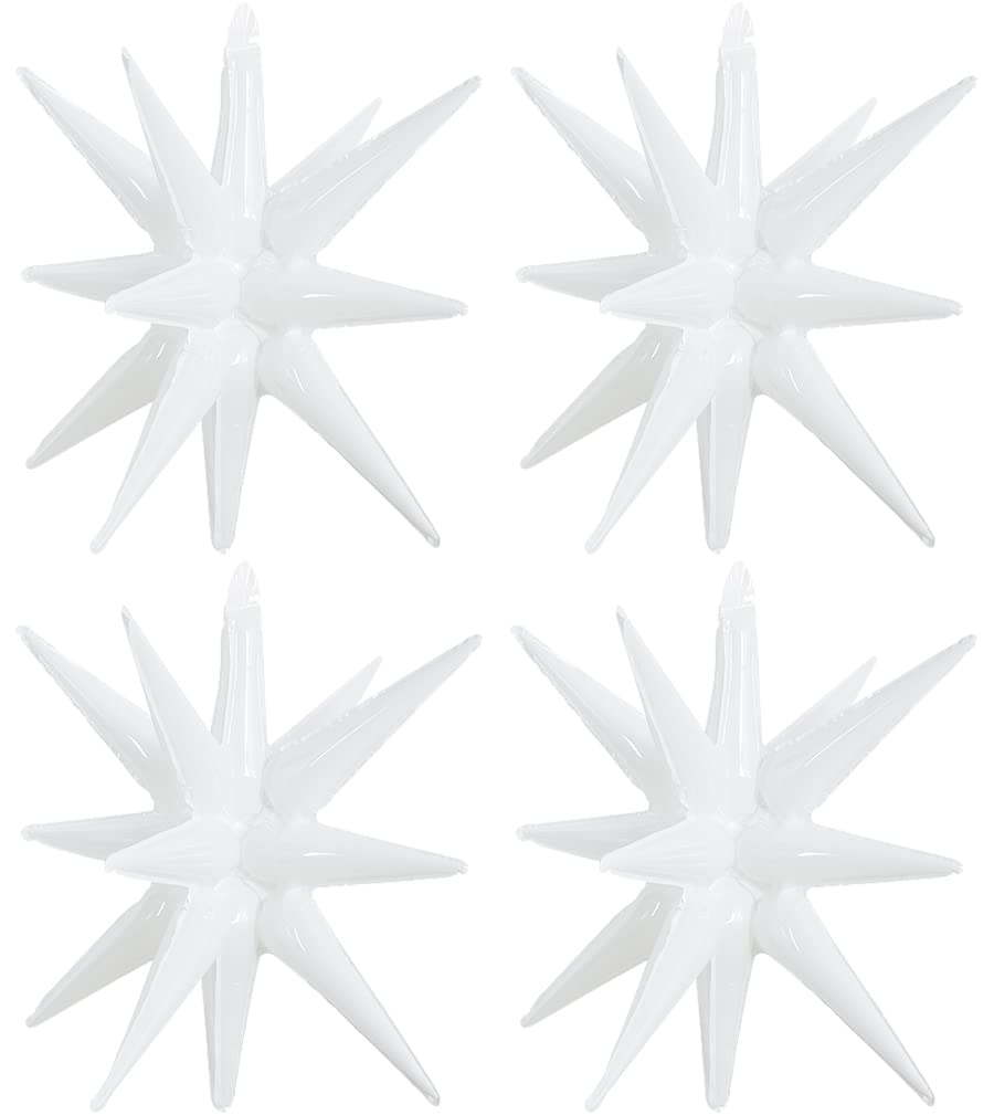 TONIFUL 4 Pcs 22inch 4D Huge White Star Balloons Explosion Star Mylar Foil Balloons for Party Supplies Backdrop Christmas,Birthday,New Year, Wedding,Photo Booth Ornament