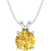 Clara Pucci 14K White Gold Plated Solitaire 18" Box-Chain Necklace - Sterling Silver 1ct Round Cut Citrine Pendant