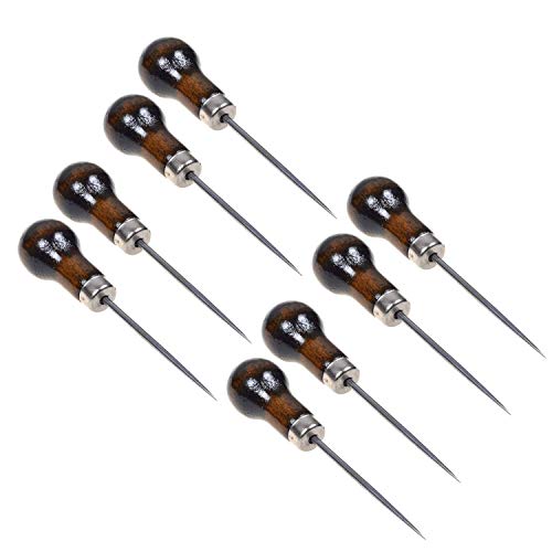 8pcs Gourd Shape Wooden Handle Scratch Awl Tool Pin Punching for Leather Pouch Hole DIY Handmade(Gourd Awl)